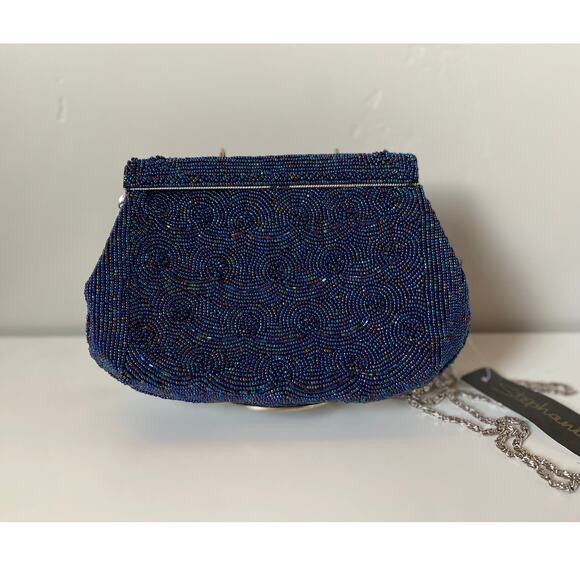 Blue Beaded Classy Stephanie Crossbody Clutch Chain Purse- NWT - Picture 3 of 8